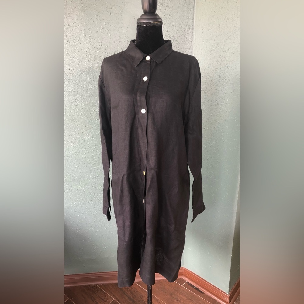 Go Silk Black Linen Tunic Dress Lagenlook
Size L/XL